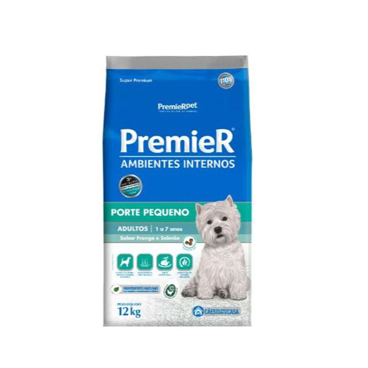 Encontraproduto.com.br - Ração Seca Premier Ambientes Internos para Cães Adultos Porte Pequeno Frango e Salmão 12kg