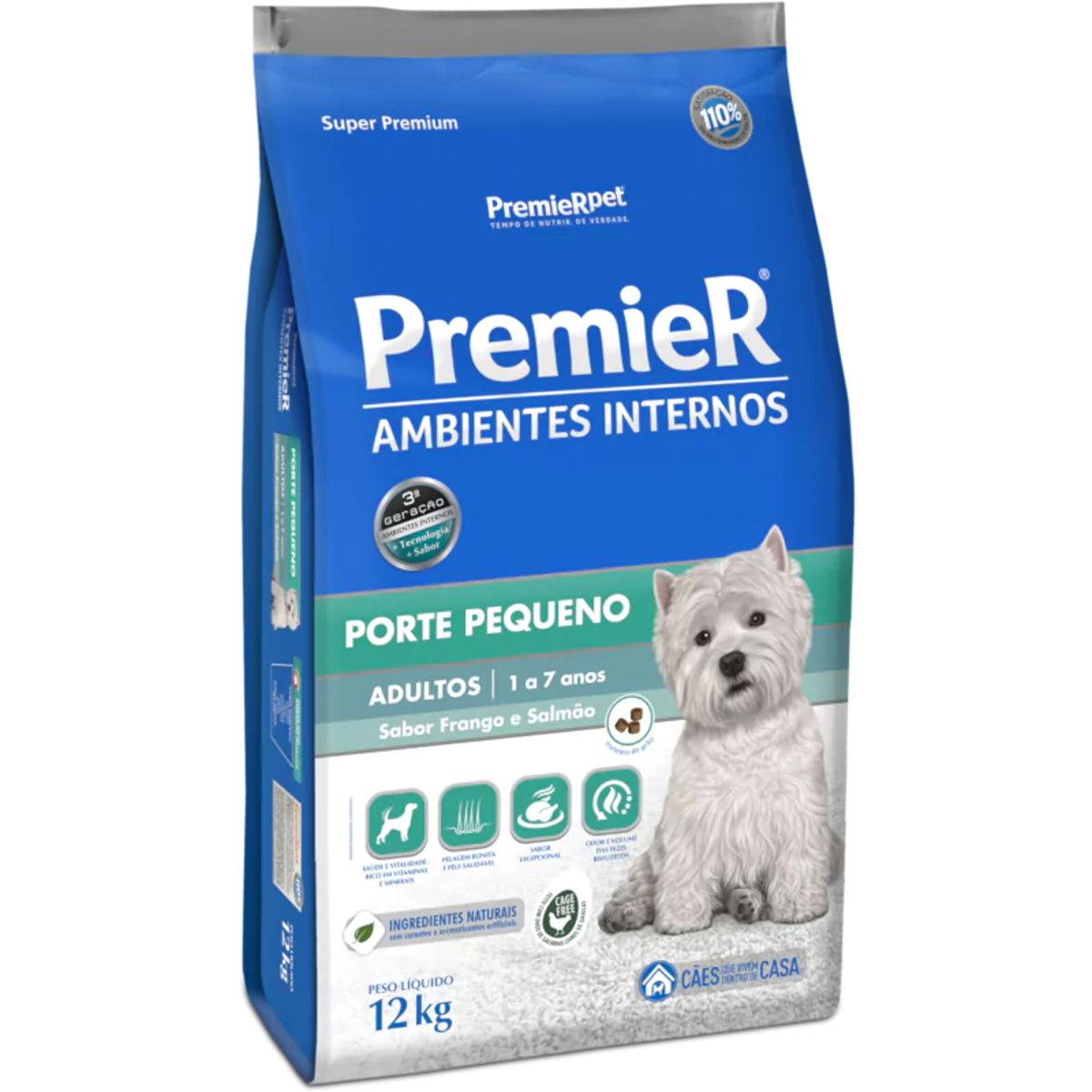 Encontraproduto.com.br - Ração Seca Premier Ambientes Internos para Cães Adultos Porte Pequeno Frango e Salmão 12kg