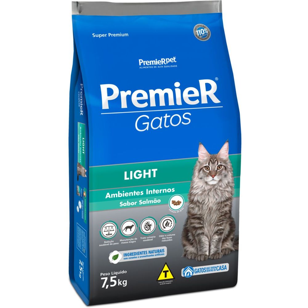 Ração Premier Gatos Adultos Light Ambientes Internos Salmão