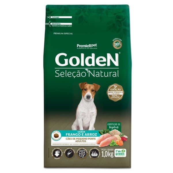 Encontraproduto.com.br - Ração Golden Seleção Natural Cães Adultos Porte Pequeno Frango e Arroz Mini Bits