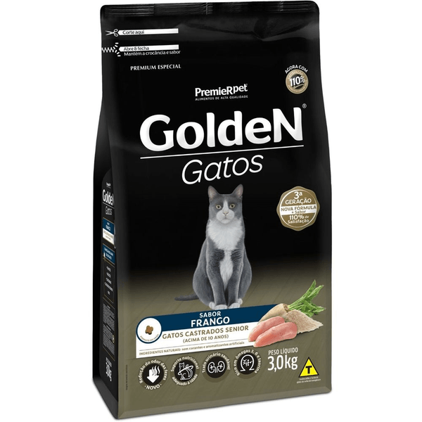 Ração Golden Gatos Castrados Sênior Sabor Frango 3 Kg