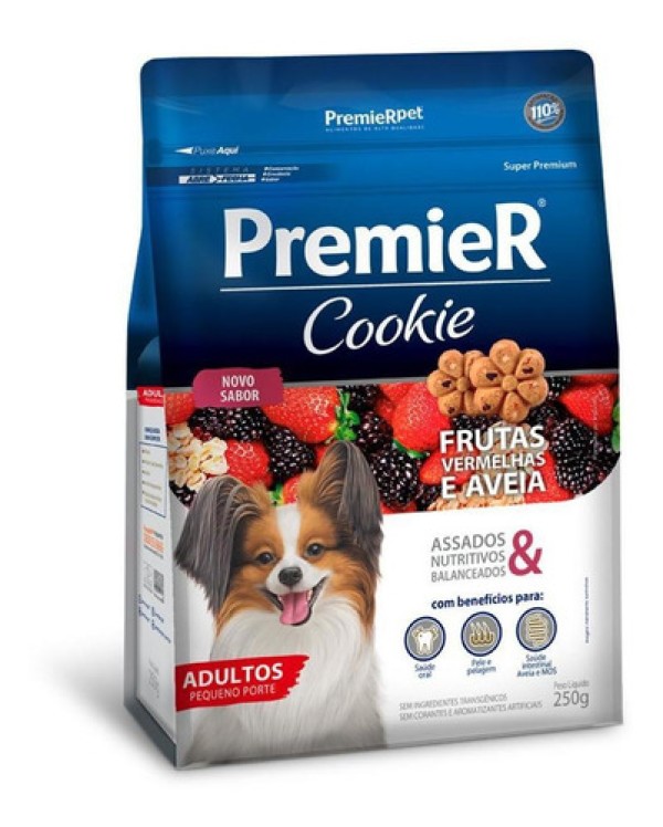Premier Cookie Para Cães Adultos de Raças Pequenas Sabor Frutas Vermelhas e Aveia 250g