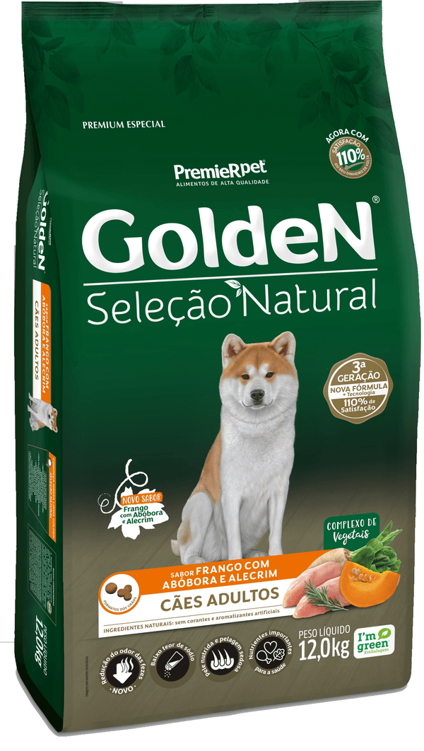 Ração Golden Seleção Natural para Cães Adultos Sabor Frango com Abóbora e Alecrim 12kg