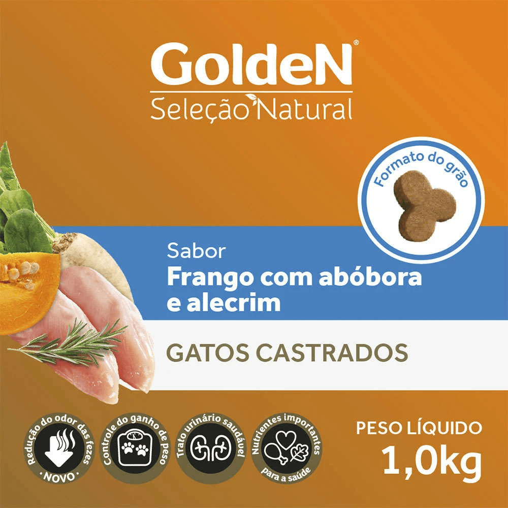 Encontraproduto.com.br - Ração Golden Seleção Natural Gatos Castrados Frango com Abóbora e Alecrim