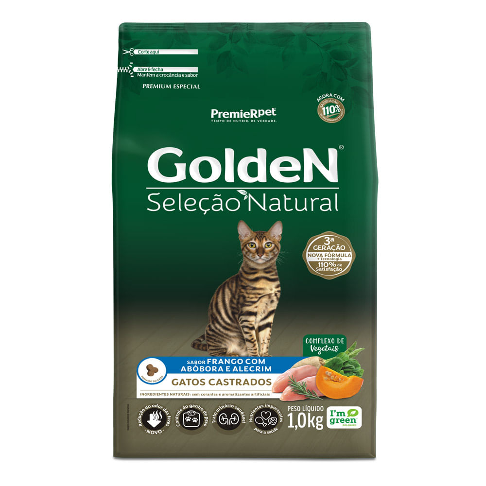 Encontraproduto.com.br - Ração Golden Seleção Natural Gatos Castrados Frango com Abóbora e Alecrim