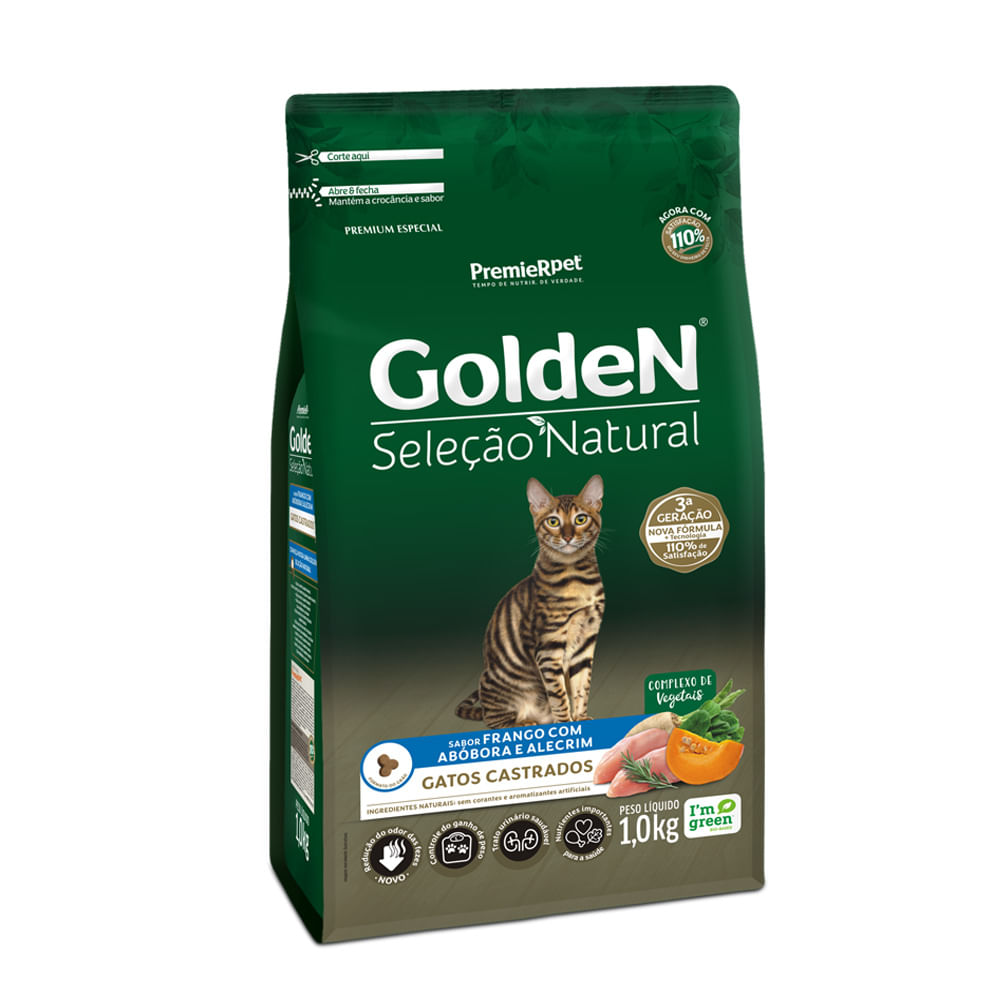 Encontraproduto.com.br - Ração Golden Seleção Natural Gatos Castrados Frango com Abóbora e Alecrim