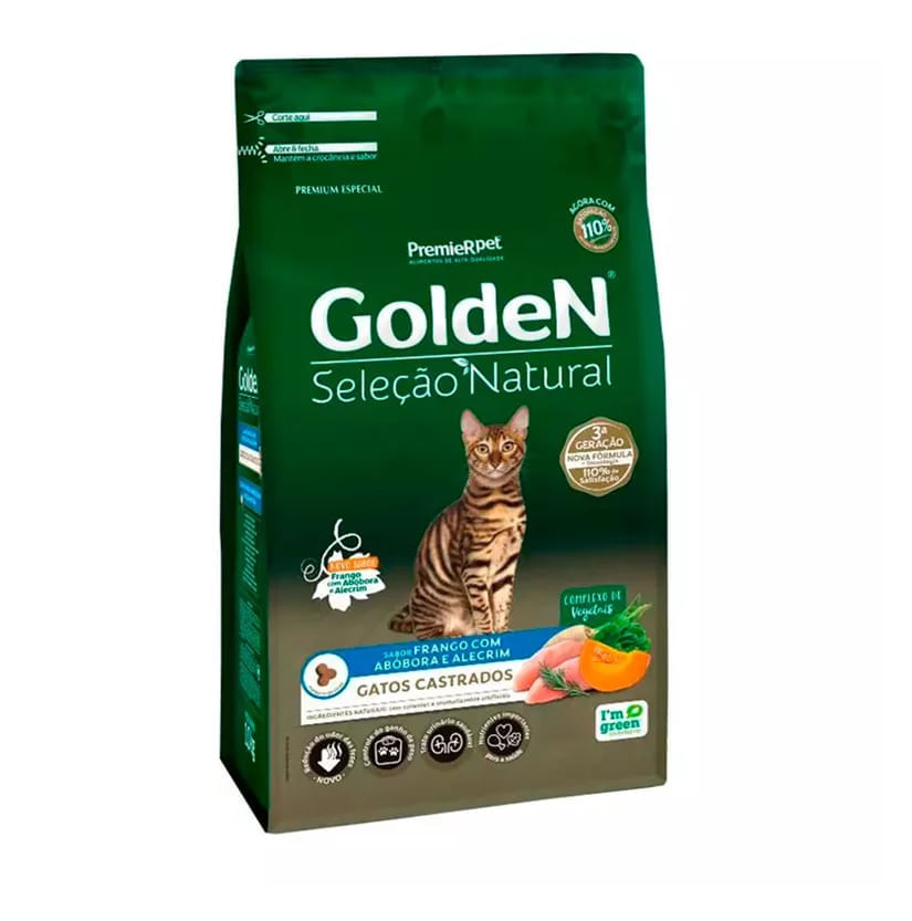Encontraproduto.com.br - Ração Golden Seleção Natural Gatos Castrados Frango com Abóbora e Alecrim