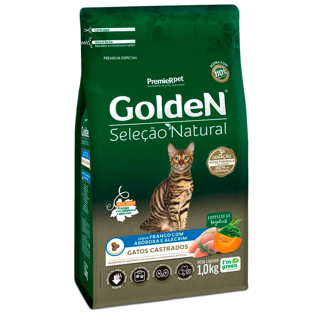 Encontraproduto.com.br - Ração Golden Seleção Natural Gatos Castrados Frango com Abóbora e Alecrim