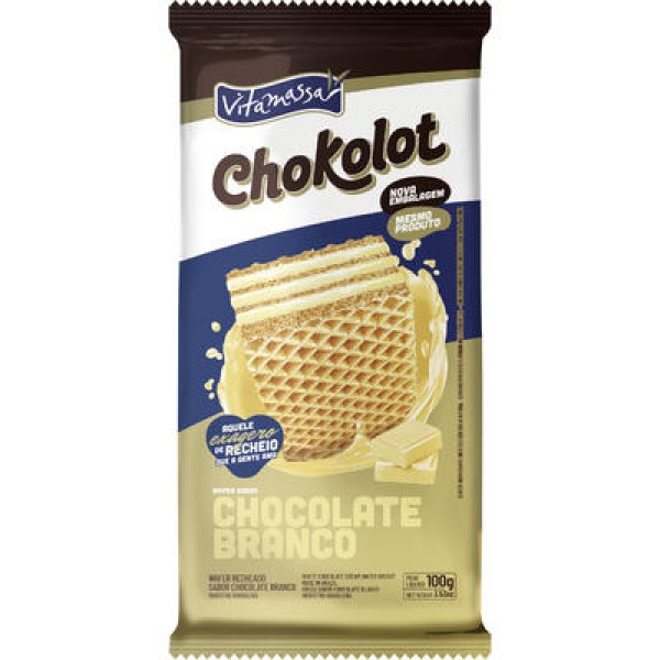 Encontraproduto.com.br - Biscoito Wafer Vitamassa Chokolot branco Pacote com 100g