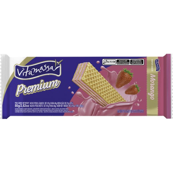 Encontraproduto.com.br - Biscoito Wafer Vitamassa Premium Morango Pacote com 80g