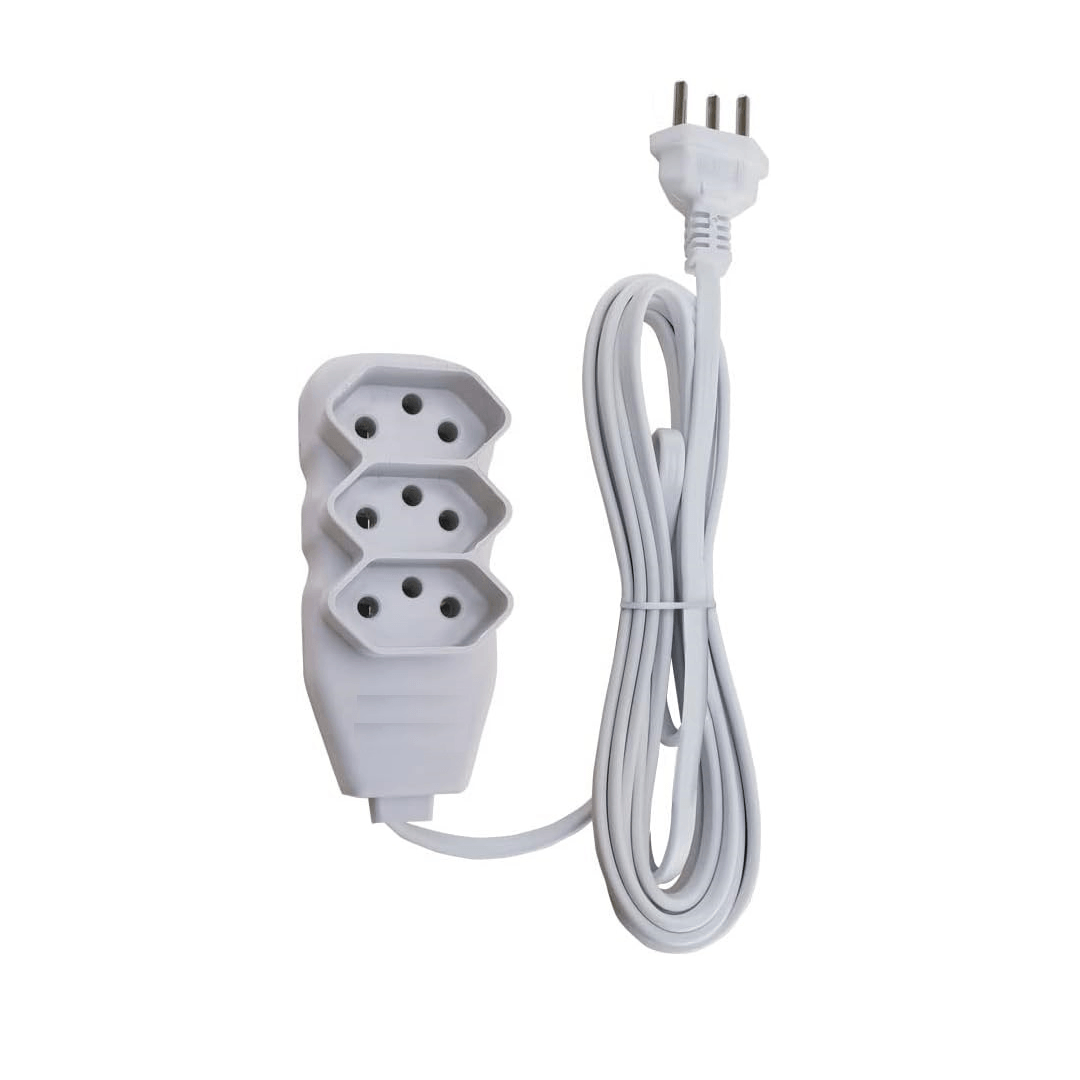 Encontraproduto.com.br - Extensão com 3 Tomadas de 2 Pólos + Terra 10 Amperes 3 Metros Branca