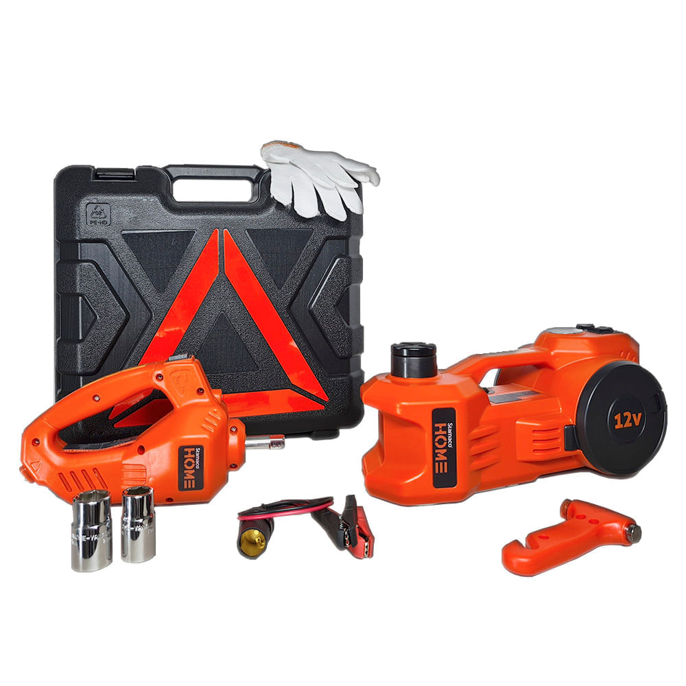 Encontraproduto.com.br - Kit Macaco Elétrico (Macaco, Compressor, Chave Impacto)