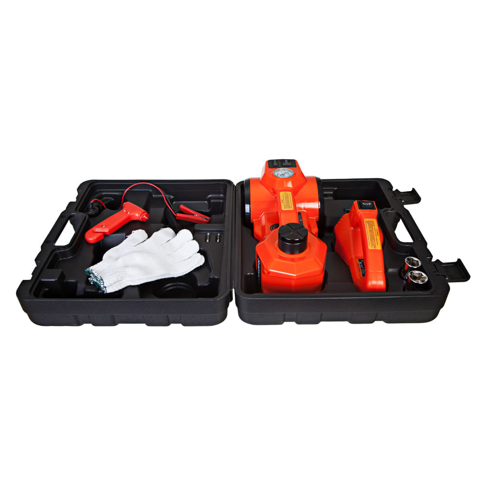 Encontraproduto.com.br - Kit Macaco Elétrico (Macaco, Compressor, Chave Impacto)
