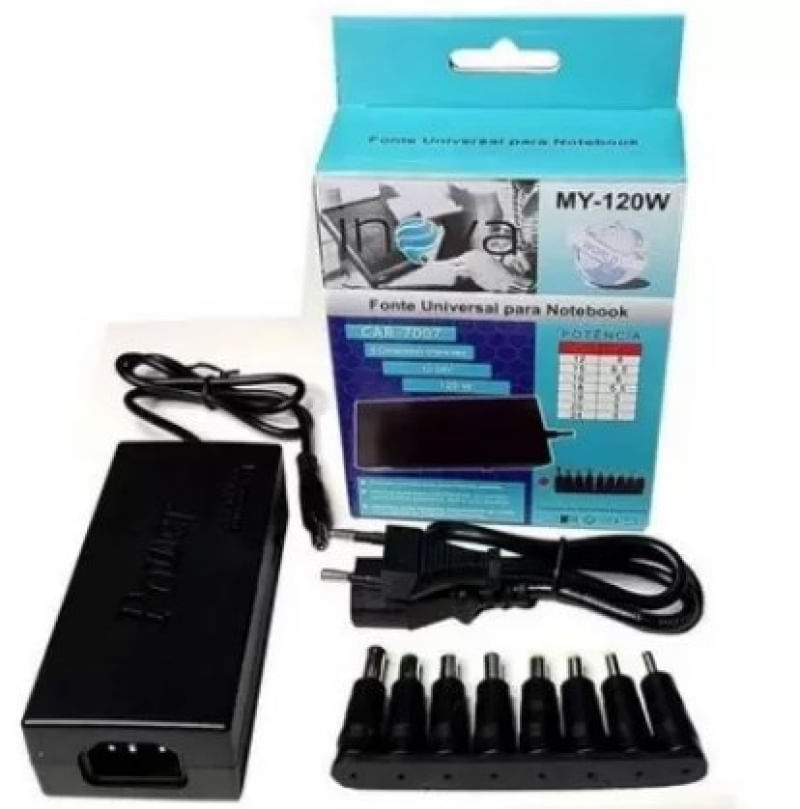 Encontraproduto.com.br - Fonte Universal Para Notebook 8 Conectores + Seletor de Volt