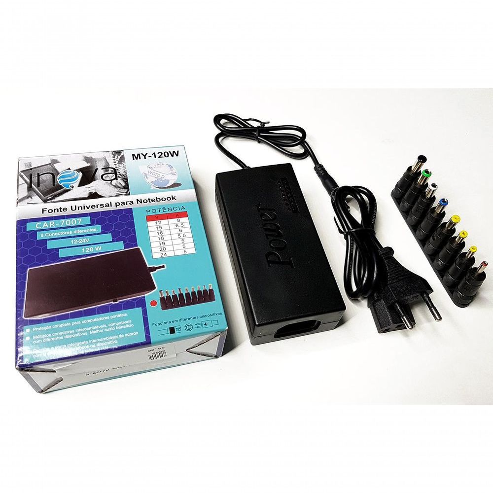 Encontraproduto.com.br - Fonte Universal Para Notebook 8 Conectores + Seletor de Volt