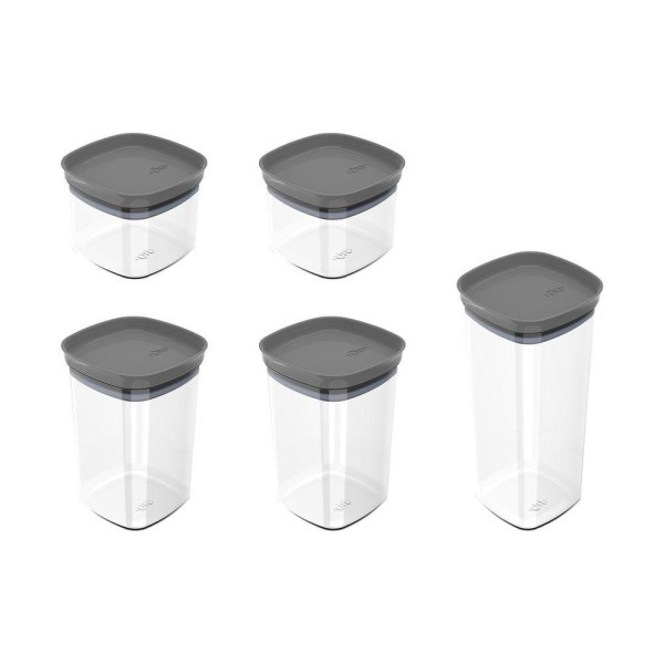 Encontraproduto.com.br - Kit 5 Potes Herméticos Block Modular Ou Cor:chumbo