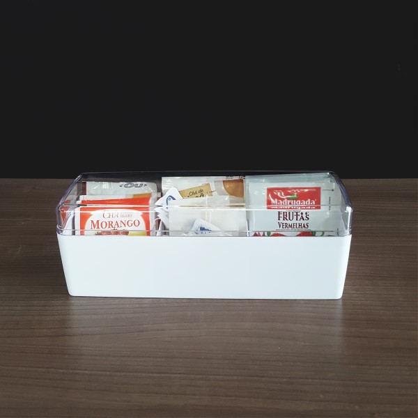Encontraproduto.com.br - Suporte Porta Sachês Com Tampa Chá Açúcar Sal Molhos Bistrô Branco