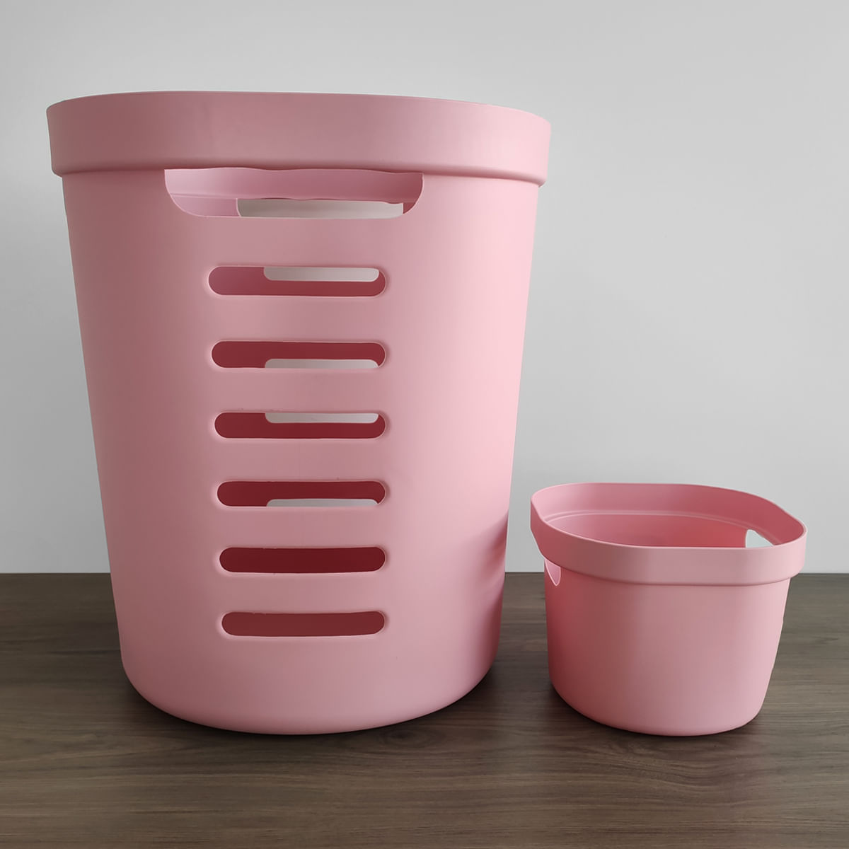 Encontraproduto.com.br - Kit 2 Cestos Organizadores Para Lavanderia 46L E 4L Cestos Multiusos Flexíveis Rosa OU