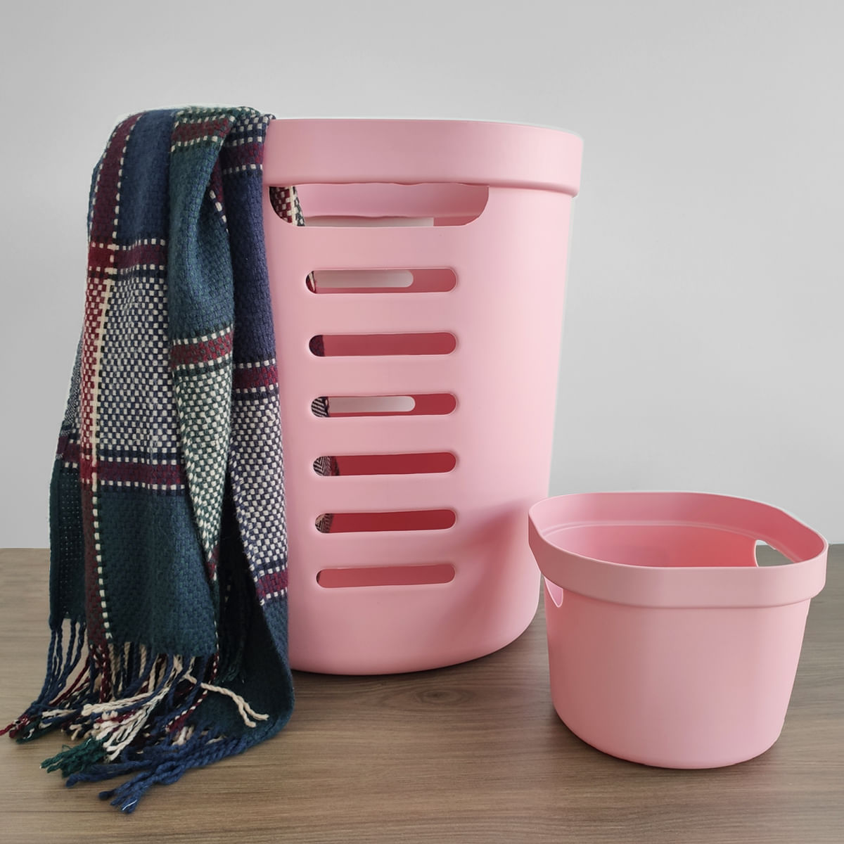 Encontraproduto.com.br - Kit 2 Cestos Organizadores Para Lavanderia 46L E 4L Cestos Multiusos Flexíveis Rosa OU