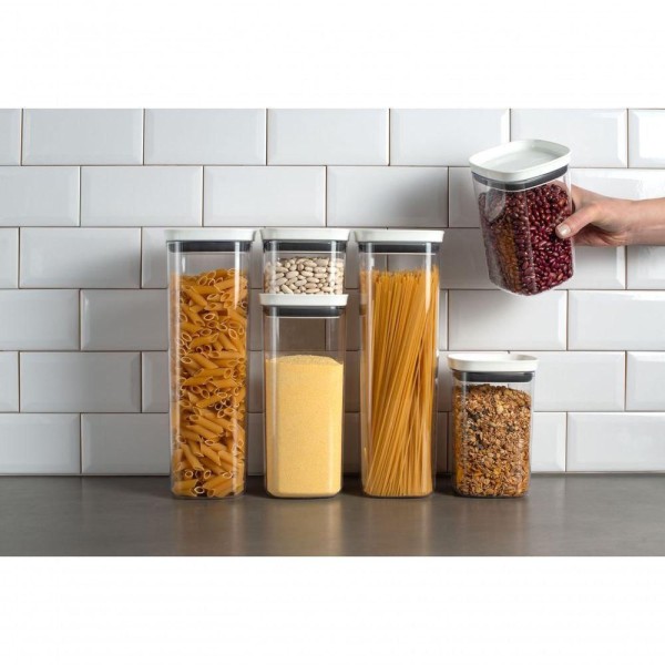 Encontraproduto.com.br - Pote Porta Mantimento Organizador Retangular com Tampa Hermética Natural com Branco Fechado Block  650ml