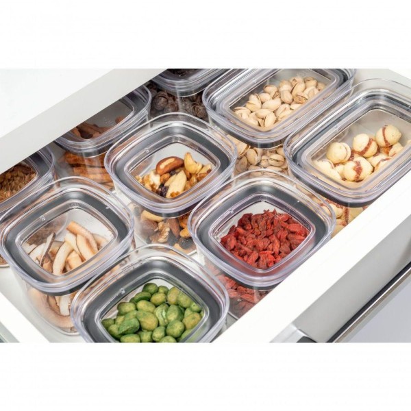 Encontraproduto.com.br - Pote Porta Mantimento Organizador Retangular com Tampa Hermética Natural com Branco Fechado Block  650ml