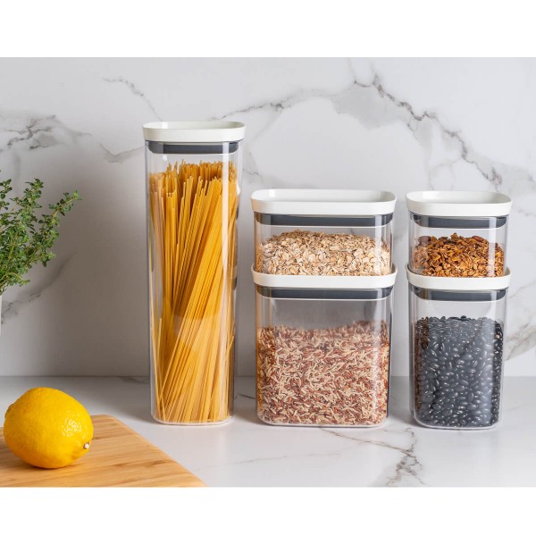 Encontraproduto.com.br - Pote Porta Mantimento Organizador Retangular com Tampa Hermética Natural com Branco Fechado Block  650ml