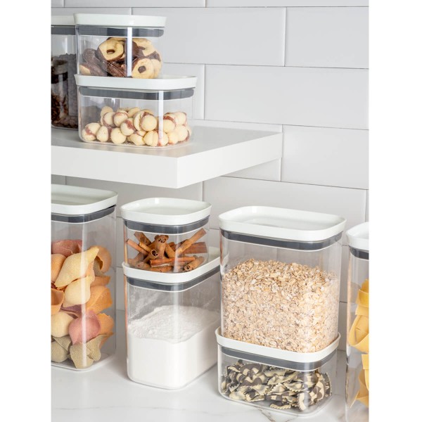 Encontraproduto.com.br - Pote Porta Mantimento Organizador Retangular com Tampa Hermética Natural com Branco Fechado Block  650ml