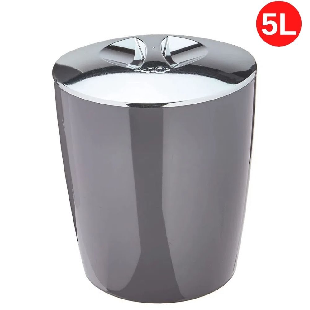 Encontraproduto.com.br - Lixeira Cromo Vitra 5 L Chumbo com Tampa Cromada 20x20x23,5cm Ou