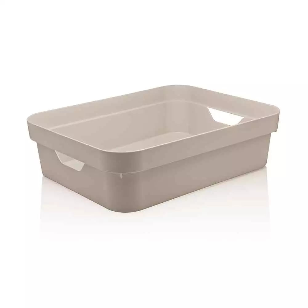 Encontraproduto.com.br - Cesto Organizador Martiplast Cube em Plástico Bege com Alças Baixa 29,5x21x9cm