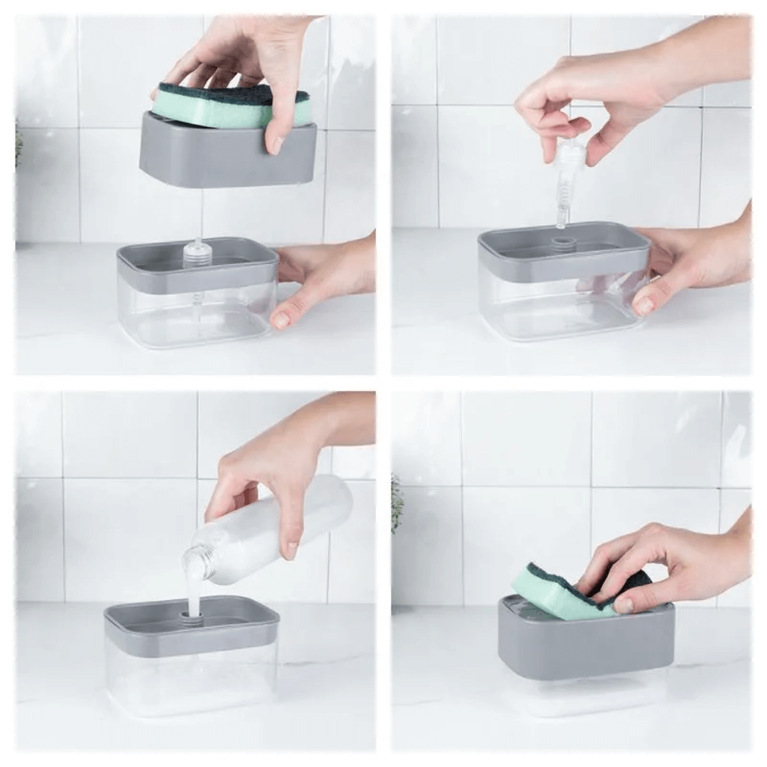 Encontraproduto.com.br - Dispenser para detergente com porta esponja trium 550ml azul glacial - ou plásticos