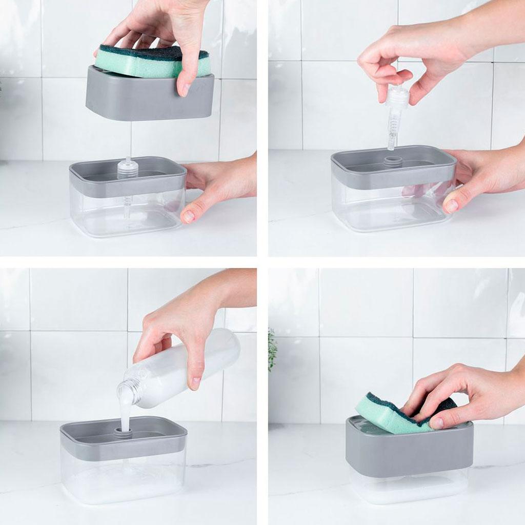 Encontraproduto.com.br - Dispenser Porta Detergente e Esponja Trium Chumbo 500ml