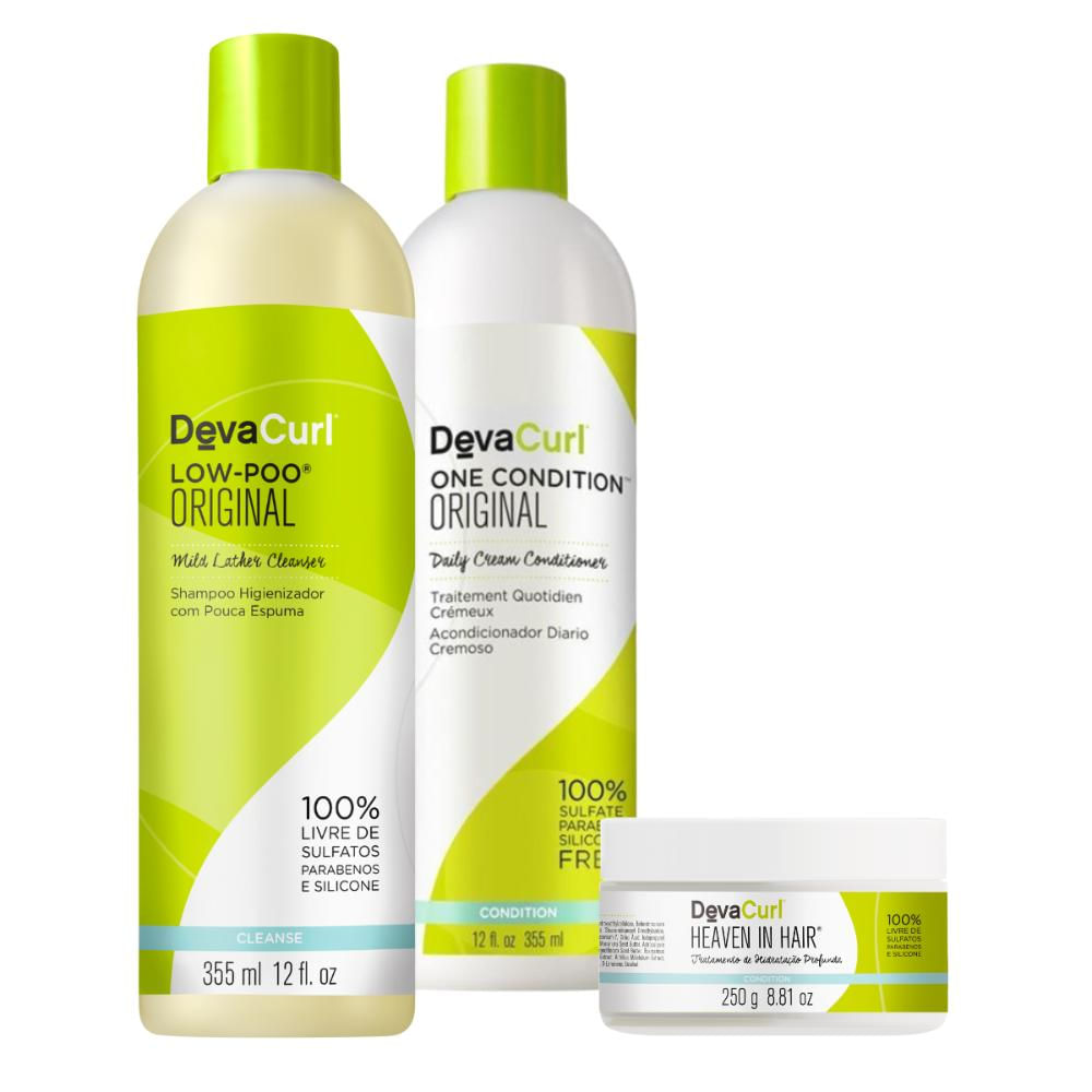 Kit Deva Curl Low-Poo Shampoo 355Ml, Condicionador One Condition 355Ml, Máscara Capilar Heaven In Hair 250G