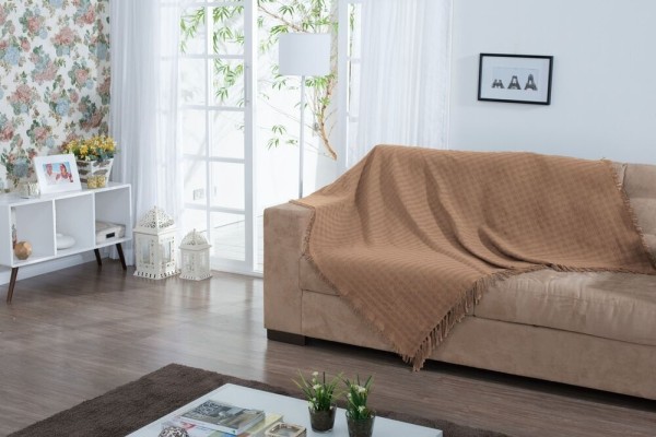 Encontraproduto.com.br - Manta Para Sofá Italiana Artesanal Teares Rafia 140X140cm