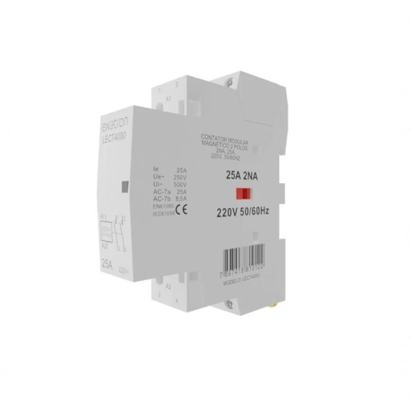 Encontraproduto.com.br - Contator Modular 2P 25A 220V 50/60HZ 2NA LECT4000 Exatron