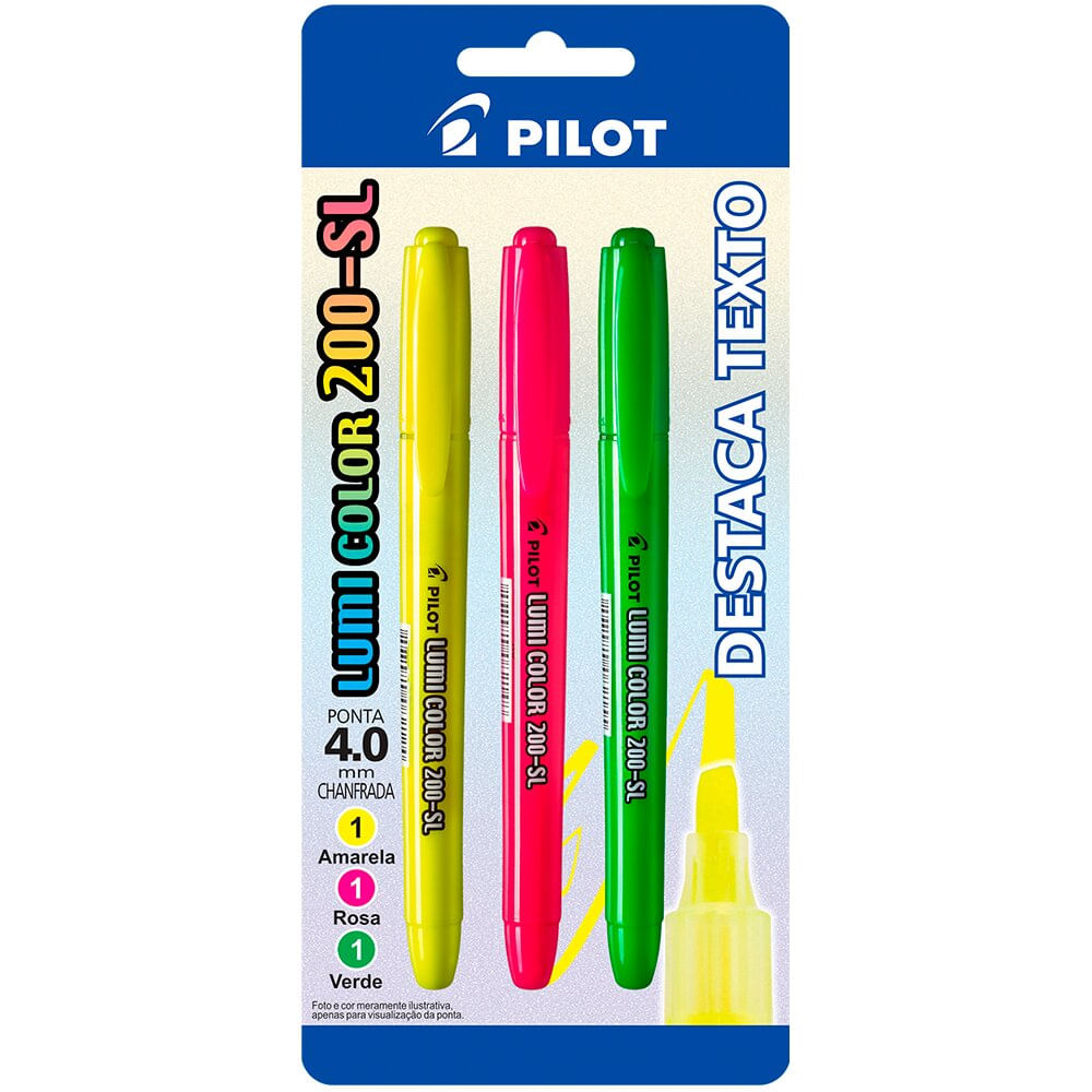 Marca Texto Amarelo Rosa E Verde Lumi Color