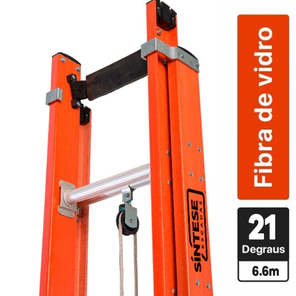 Escada Extensível 21 Degraus Síntese Tipo D Fibra de Vidro 3.9x6.6 Metros