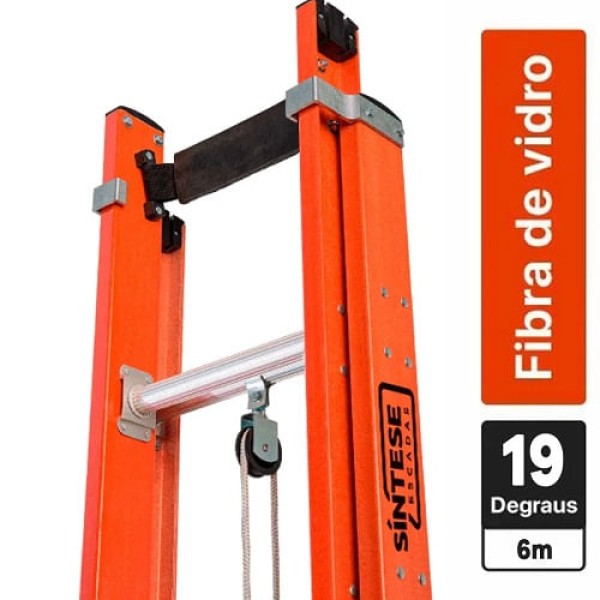 Encontraproduto.com.br - Escada Extensível 19 Degraus Síntese Tipo D Fibra de Vidro 3.6x6.0 Metros