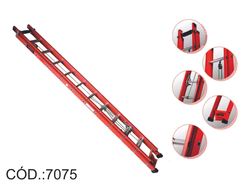 Encontraproduto.com.br - Escada Extensível 19 Degraus Síntese Tipo D Fibra de Vidro 3.6x6.0 Metros