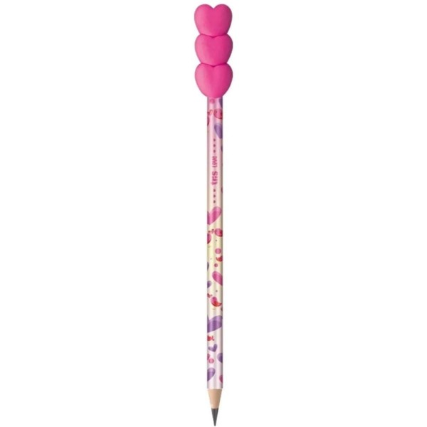 Encontraproduto.com.br - LAPIS PRETO HB2 COM TOPPER LOVE CORRAÇÕES BORRACHA - TRIS