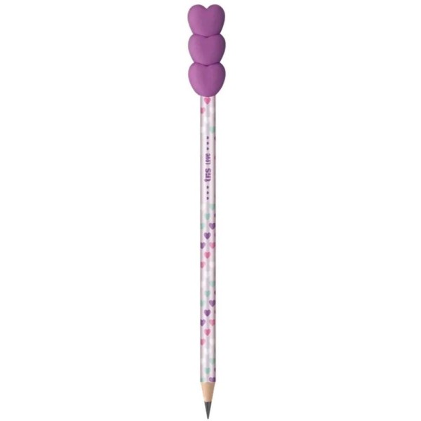 Encontraproduto.com.br - LAPIS PRETO HB2 COM TOPPER LOVE CORRAÇÕES BORRACHA - TRIS