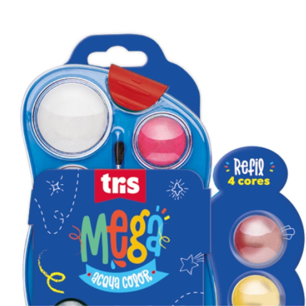 Encontraproduto.com.br - Estojo de Tinta Aquarela em Pastilha Tris Mega Aqua Color + Refil com 12 Cores – 602875