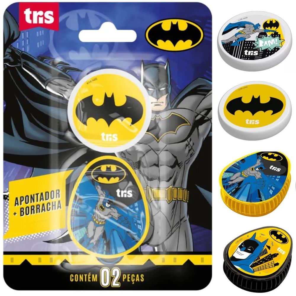 Encontraproduto.com.br - KIT APONTADOR COM DEPOSITO + BORRACHA - BATMAN - TRIS