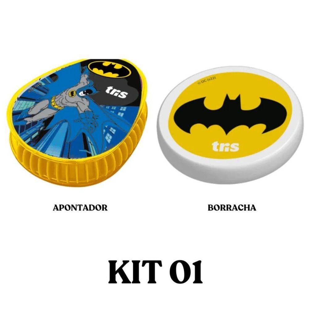 Encontraproduto.com.br - KIT APONTADOR COM DEPOSITO + BORRACHA - BATMAN - TRIS