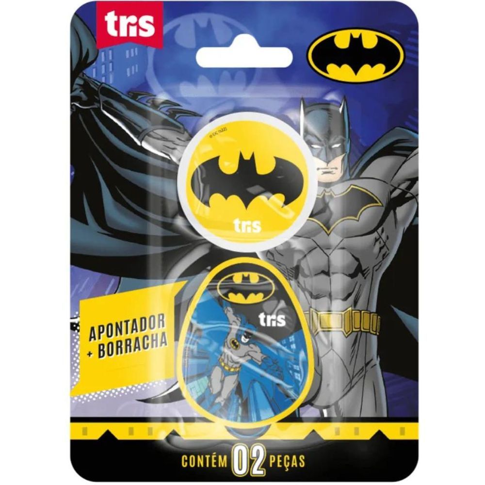 Encontraproduto.com.br - KIT APONTADOR COM DEPOSITO + BORRACHA - BATMAN - TRIS