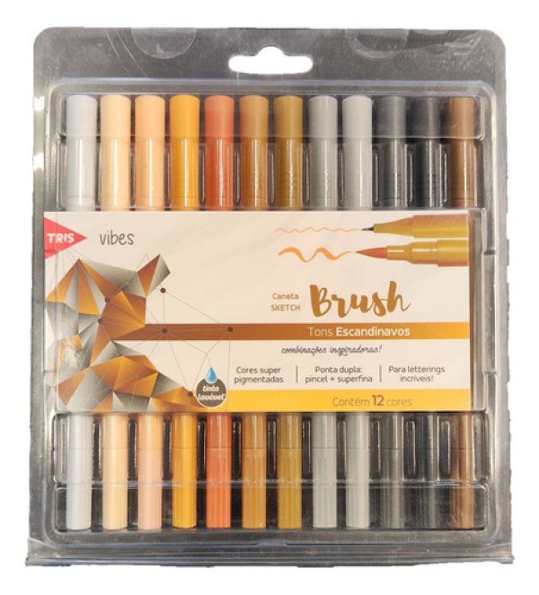 Encontraproduto.com.br - HIDROCOR VIBES SKETCH ESCANDINAVA PONTA DUPLA 12 CORES TRIS