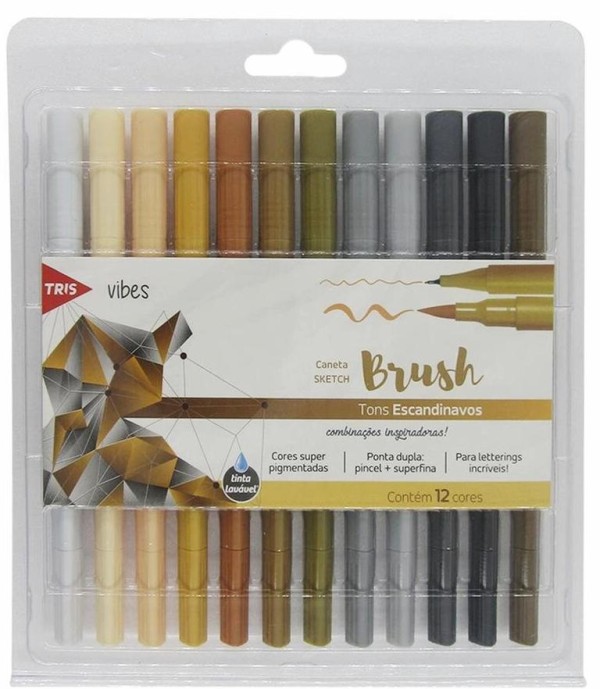 Encontraproduto.com.br - HIDROCOR VIBES SKETCH ESCANDINAVA PONTA DUPLA 12 CORES TRIS