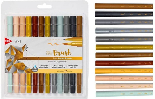 Encontraproduto.com.br - HIDROCOR VIBES SKETCH ESCANDINAVA PONTA DUPLA 12 CORES TRIS