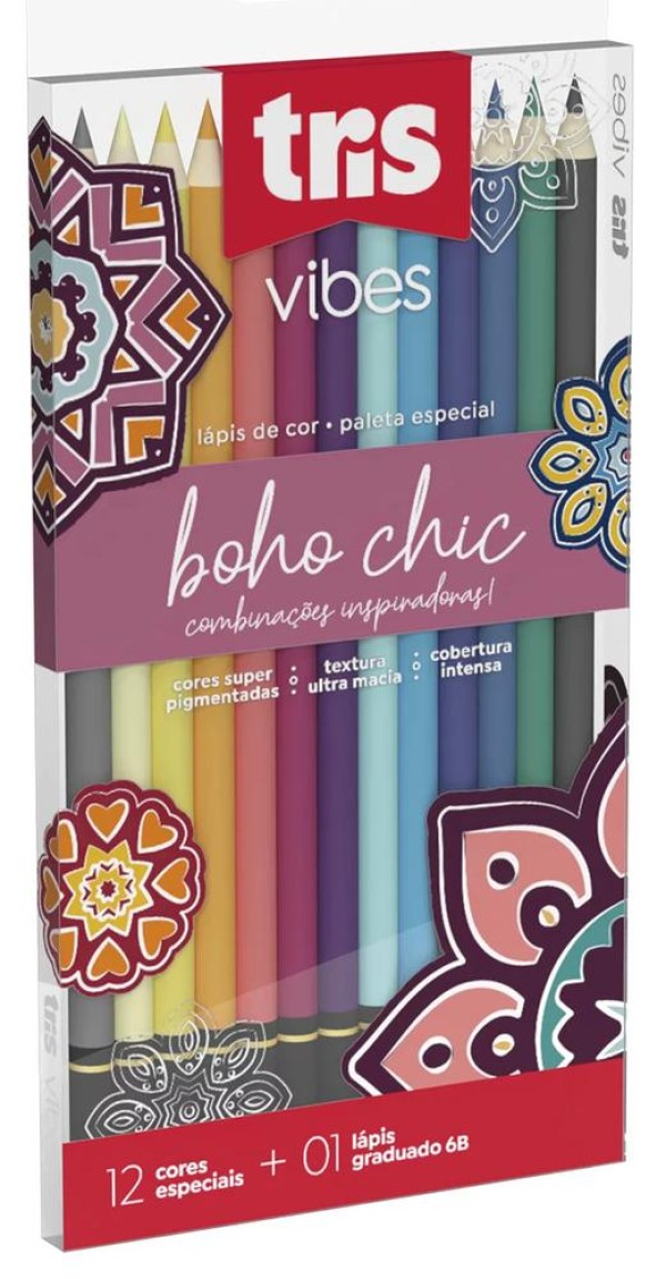 Encontraproduto.com.br - Lápis de Cor Tris Vibes Tons Boho Chic 12 Cores
