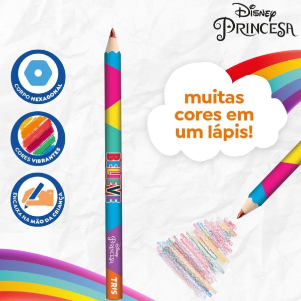 Encontraproduto.com.br - LÁPIS DE COR RAINBOW PRINCESAS DISNEY - MULTICOLORIDO - TRIS
