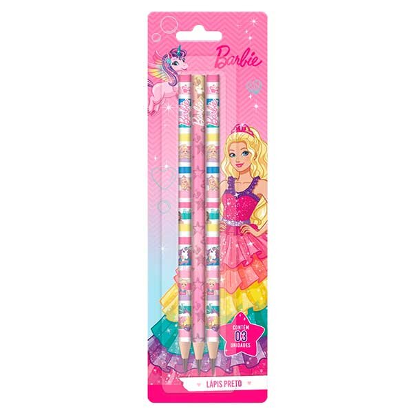 Encontraproduto.com.br - LAPIS ESCOLAR PRETO HB BARBIE CARTELA COM 3 UNIDADES - TRIS